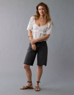 AE Flutter Sleeve Eyelet Babydoll Blouse White -American Eagle Fashion 2351 6086 100 os