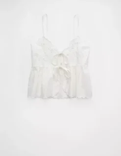 AE Tie Front Embroidered Tank Top White -American Eagle Fashion 2351 6129 100 f