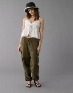 AE Tie Front Embroidered Tank Top White -American Eagle Fashion 2351 6129 100 os