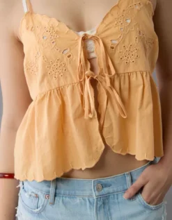 AE Tie Front Embroidered Tank Top Orange -American Eagle Fashion 2351 6129 800 d2