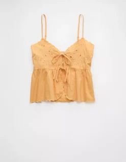 AE Tie Front Embroidered Tank Top Orange -American Eagle Fashion 2351 6129 800 f