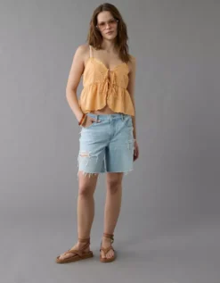 AE Tie Front Embroidered Tank Top Orange -American Eagle Fashion 2351 6129 800 os