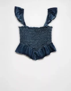 AE Bella Smocked Crop Top Dark Wash -American Eagle Fashion 2351 6147 896 f
