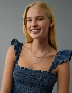 AE Bella Smocked Crop Top Dark Wash