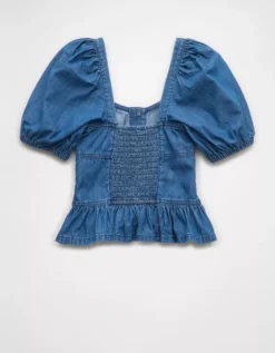 AE Denim Puff Sleeve Shirt Light Wash -American Eagle Fashion 2351 6157 915 b