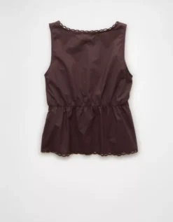 AE Tie Front Scoop Neck Flyaway Tank Top Brown -American Eagle Fashion 2351 6160 200 b