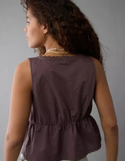 AE Tie Front Scoop Neck Flyaway Tank Top Brown -American Eagle Fashion 2351 6160 200 d2