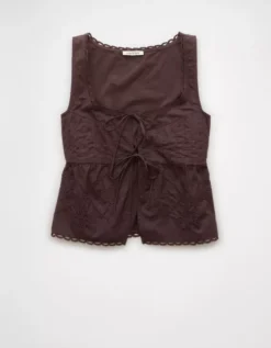 AE Tie Front Scoop Neck Flyaway Tank Top Brown -American Eagle Fashion 2351 6160 200 f