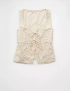 AE Tie Front Scoop Neck Flyaway Tank Top Bone Khaki -American Eagle Fashion 2351 6160 210 f