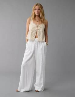 AE Tie Front Scoop Neck Flyaway Tank Top Bone Khaki -American Eagle Fashion 2351 6160 210 os