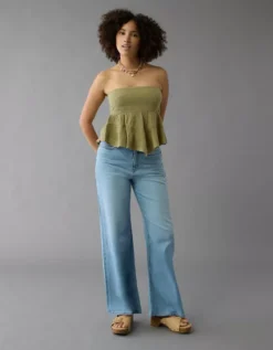 AE Embroidered Babydoll Tube Top Olive -American Eagle Fashion 2351 6167 309 os