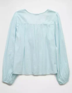AE Long-Sleeve Breezy Boho Blouse Light Blue -American Eagle Fashion 2351 6189 401 b