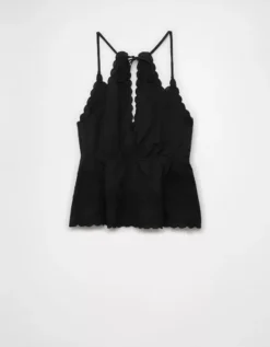 AE V-Neck Embroidered Halter Top Black -American Eagle Fashion 2351 6243 001 b