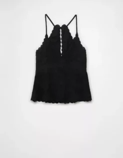 AE V-Neck Embroidered Halter Top Black -American Eagle Fashion 2351 6243 001 f