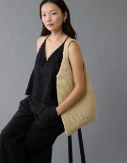 AE V-Neck Embroidered Halter Top Black -American Eagle Fashion 2351 6243 001 os