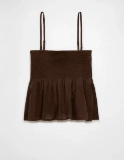 AE Smocked Babydoll Bow Tank Top Chocolate -American Eagle Fashion 2351 6248 285 b