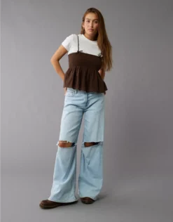 AE Smocked Babydoll Bow Tank Top Chocolate