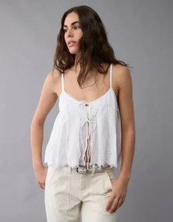 AE Pintuck Tie Front Cami White -American Eagle Fashion 2351 6275 100 os
