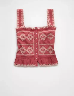 AE Eyelet Crop Top Pink -American Eagle Fashion 2351 6294 615 f