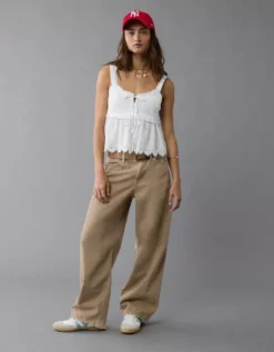 AE Smocked Babydoll Shirt White -American Eagle Fashion 2351 6298 100 os