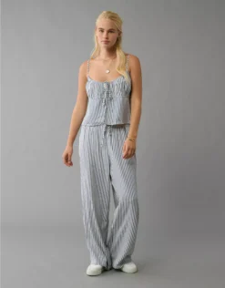 AE Tie Front Seersucker Cami Blue