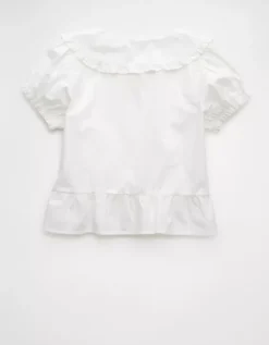 AE Collared Puff Sleeve Tie Front Blouse White -American Eagle Fashion 2351 6324 100 b