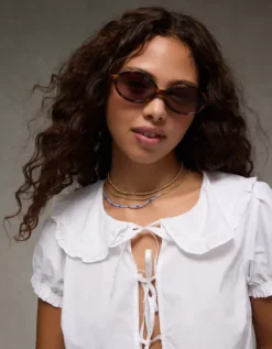 AE Collared Puff Sleeve Tie Front Blouse White -American Eagle Fashion 2351 6324 100 d2