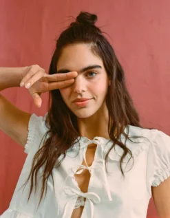 AE Collared Puff Sleeve Tie Front Blouse White -American Eagle Fashion 2351 6324 100 l2