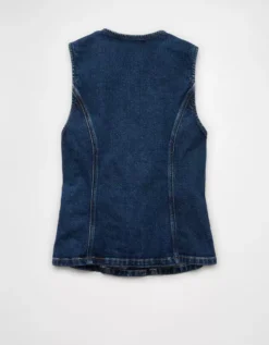 AE Crew Neck Button-Up Denim Vest Dark Wash -American Eagle Fashion 2351 6334 896 b