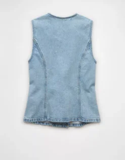 AE Crew Neck Button-Up Denim Vest Light Wash -American Eagle Fashion 2351 6335 915 b