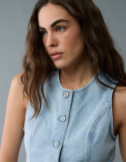 AE Crew Neck Button-Up Denim Vest Light Wash -American Eagle Fashion 2351 6335 915 d2