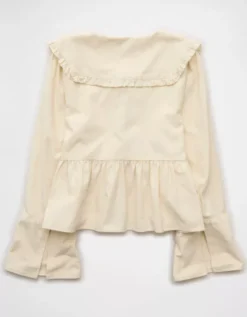 AE Long Sleeve Tie-Front Blouse Cream -American Eagle Fashion 2351 6337 106 b