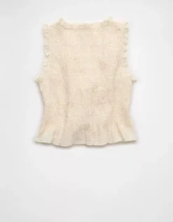 AE Tie-Front Smocked Tank Top Cream -American Eagle Fashion 2351 6341 106 b