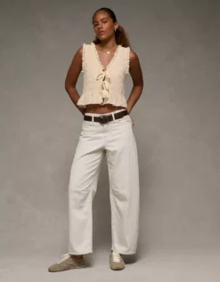 AE Tie-Front Smocked Tank Top Cream -American Eagle Fashion 2351 6341 106 os