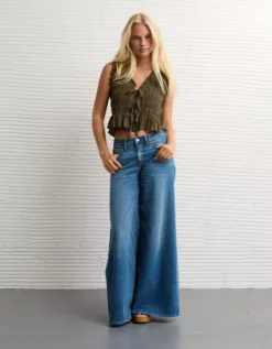 AE Tie-Front Smocked Tank Top Olive -American Eagle Fashion 2351 6341 309 os