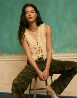 AE Tie-Front Smocked Tank Top Yellow