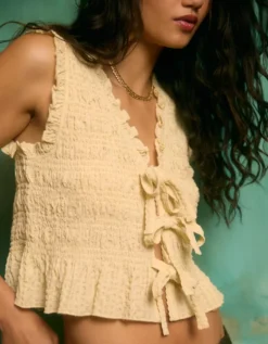 AE Tie-Front Smocked Tank Top Yellow -American Eagle Fashion 2351 6341 700 l2