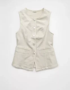 AE Crew Neck Button-Up Vest Bone Khaki -American Eagle Fashion 2351 6400 210 f