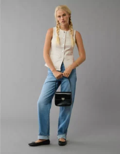 AE Crew Neck Button-Up Vest Bone Khaki