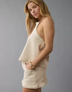AE Denim Crochet Halter Top Cream -American Eagle Fashion 2351 6405 106 os