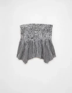 AE Handkerchief Hem Smocked Babydoll Tube Top Black -American Eagle Fashion 2351 6416 001 f