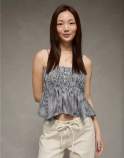 AE Handkerchief Hem Smocked Babydoll Tube Top Black