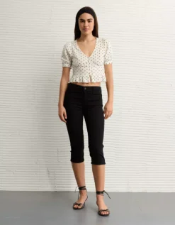 AE V-Neck Puff Sleeve Corset Shirt Cream -American Eagle Fashion 2351 6441 106 os