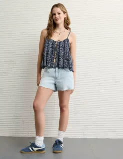 AE Pintuck Tie Front Cami Navy -American Eagle Fashion 2351 6448 410 os