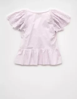 AE Cap Sleeve Eyelet Blouse Lavender -American Eagle Fashion 2351 6478 580 b