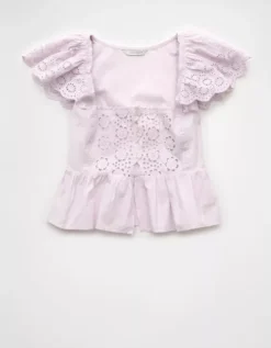 AE Cap Sleeve Eyelet Blouse Lavender -American Eagle Fashion 2351 6478 580 f