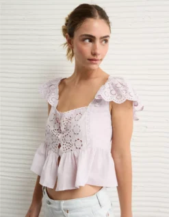 AE Cap Sleeve Eyelet Blouse Lavender