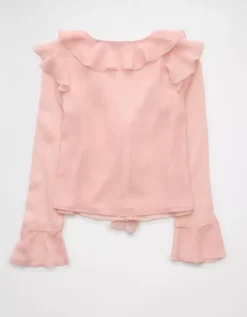 AE Chiffon Bell Sleeve Ruffle Blouse Light Pink -American Eagle Fashion 2351 6539 610 b