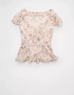 AE V-Neck Chiffon Babydoll Blouse Cream -American Eagle Fashion 2351 6554 106 b