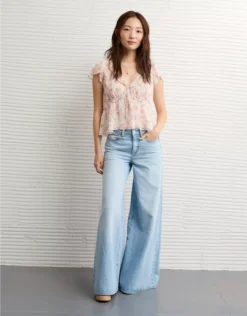 AE V-Neck Chiffon Babydoll Blouse Cream